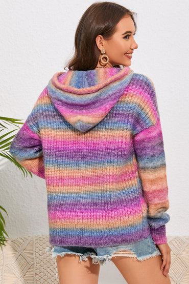 Multicolor Dropped Shoulder Hooded Sweater.