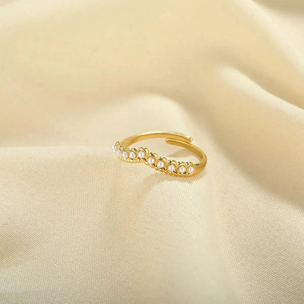 Gold Plated Pearl Embellished Adjustable Ring Stainless Steel Simply Love