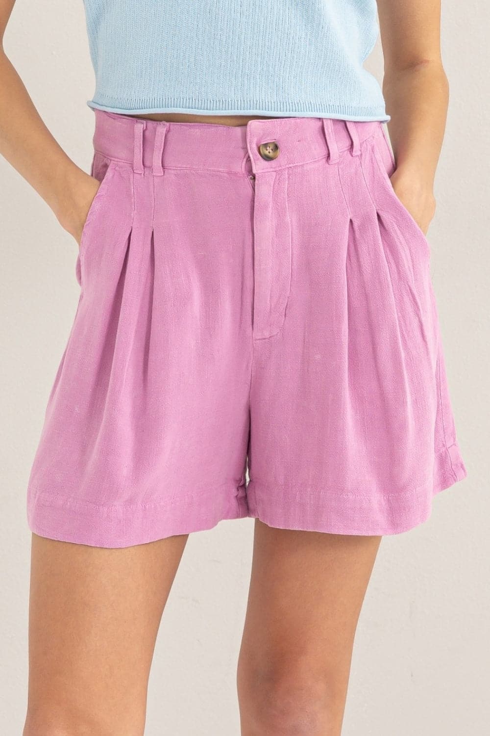 HYFVE High Waist Pleated Linen Shorts.