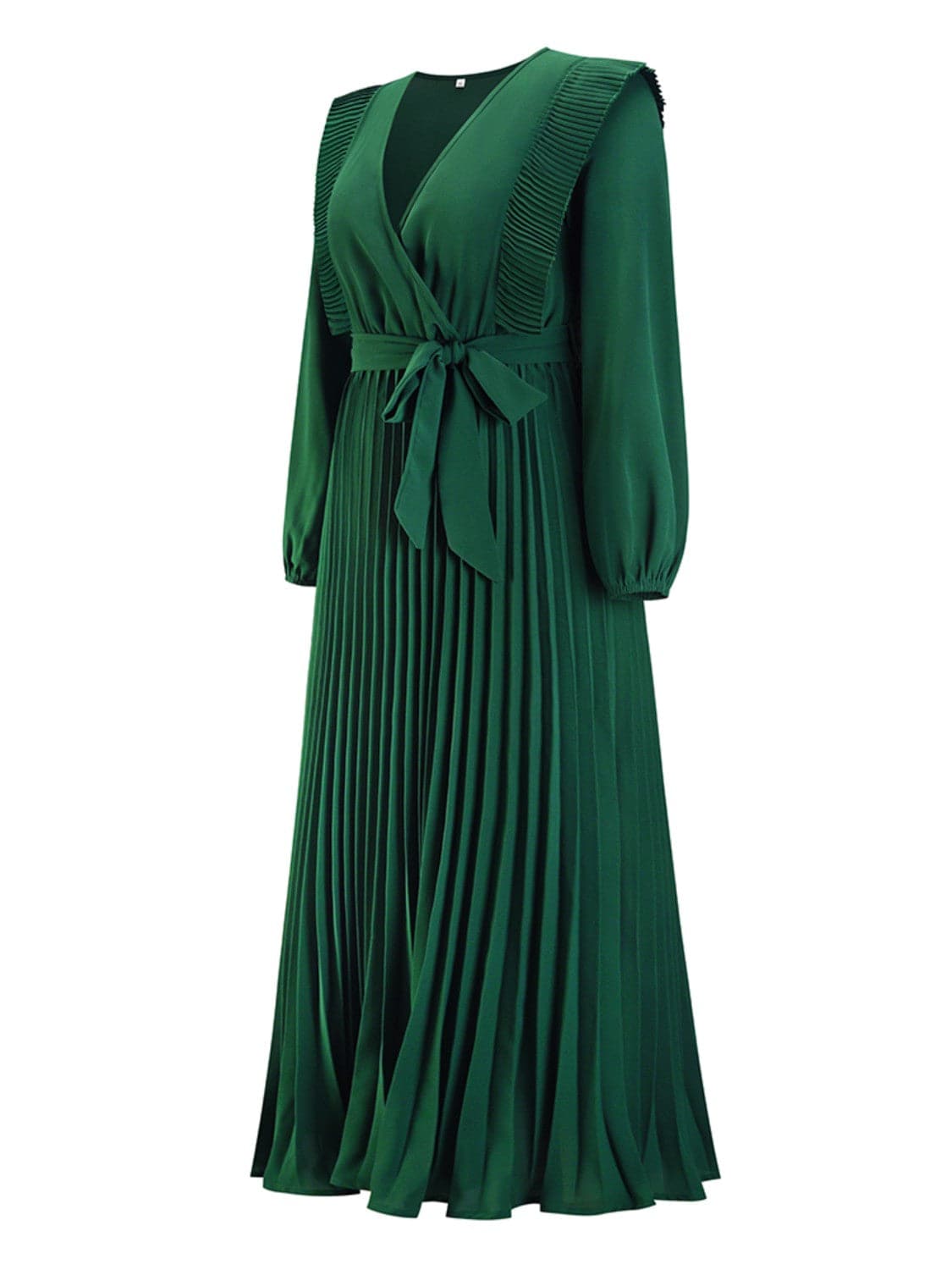 Pleated Surplice Tie Waist Maxi Dress.