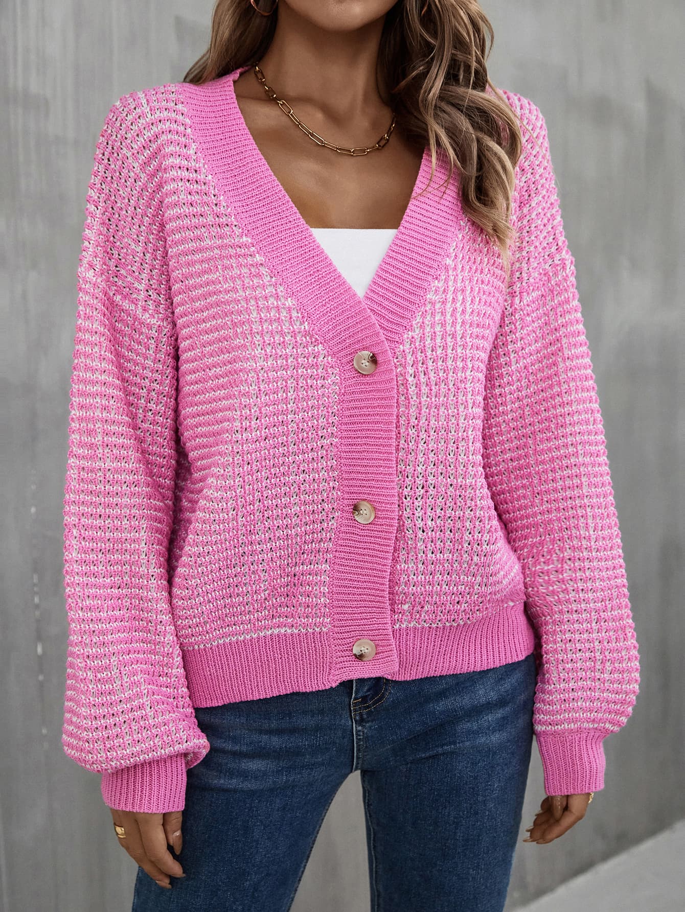 V-Neck Dropped Shoulder Cardigan.