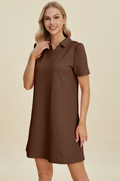 Double Take Full Size Texture Short Sleeve Dress.