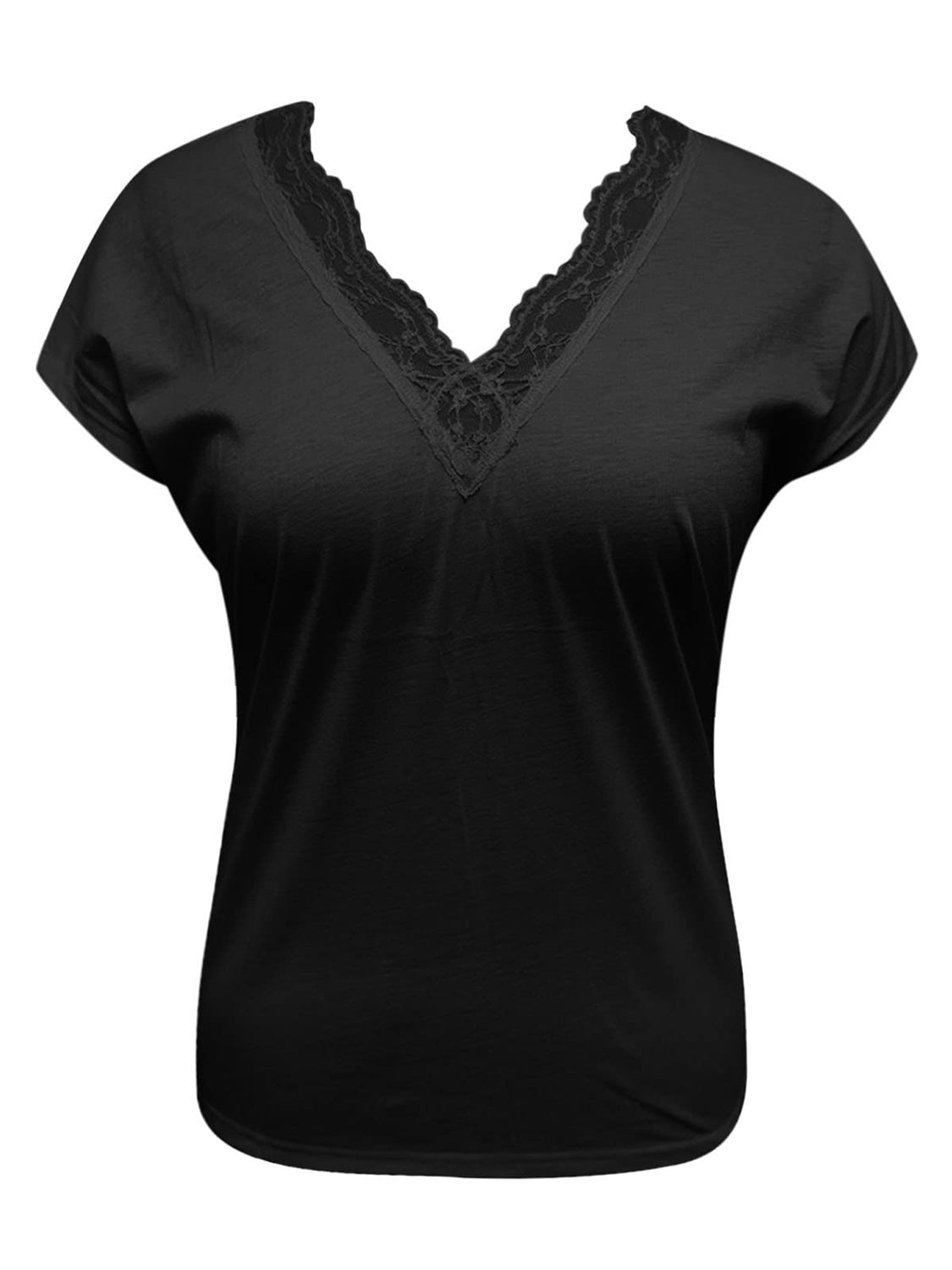 Full Size Lace Detail V-Neck Short Sleeve Blouse Coco’s Tee Boutique