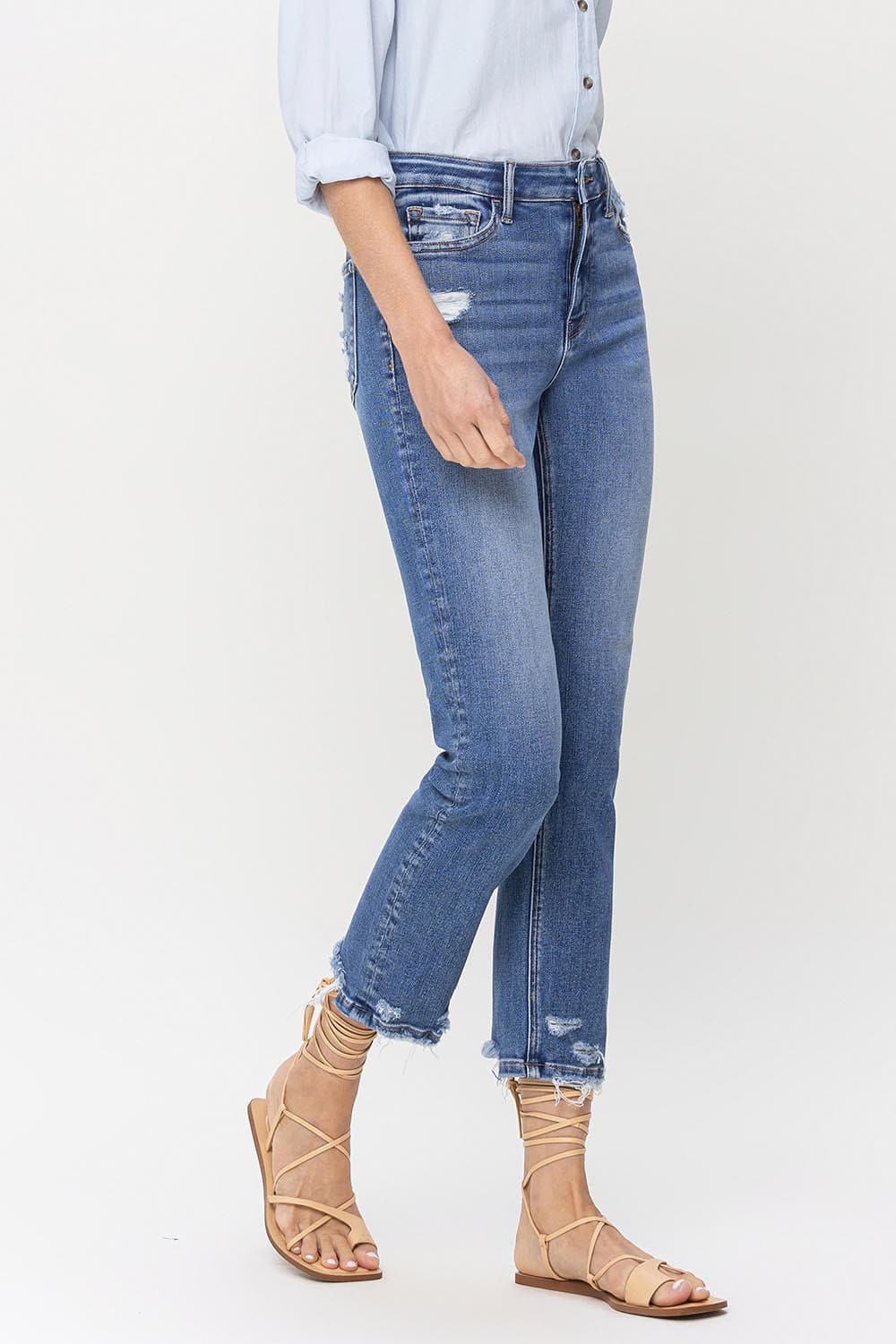 Lovervet High Rise Raw Hem Straight Jeans.