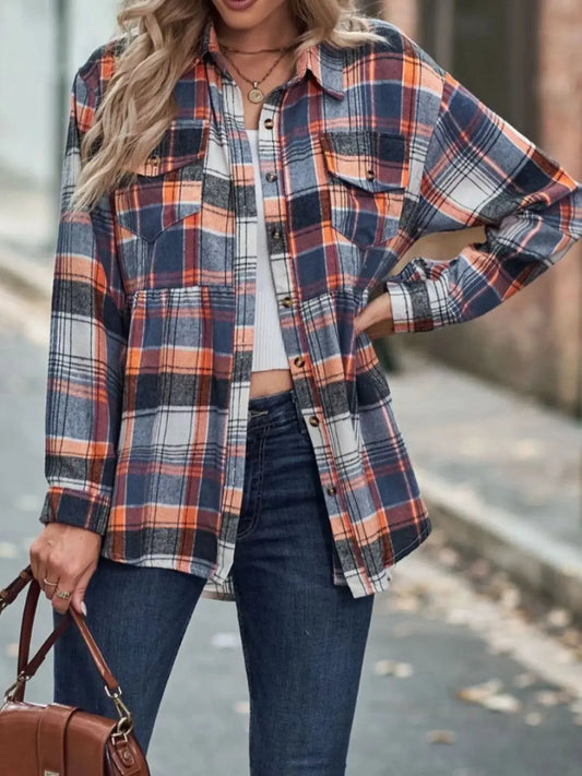 Plaid Button-Down Long Sleeve Shirt Simply Love