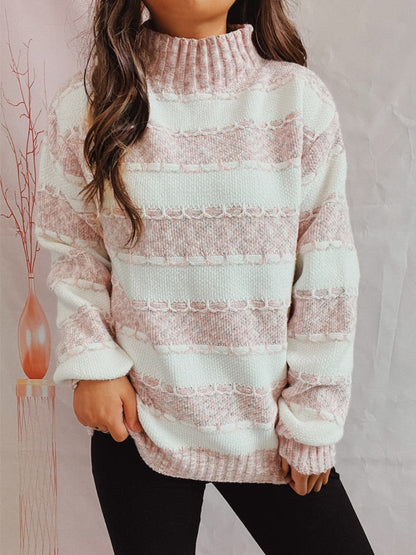 Striped Turtleneck Long Sleeve Sweater.