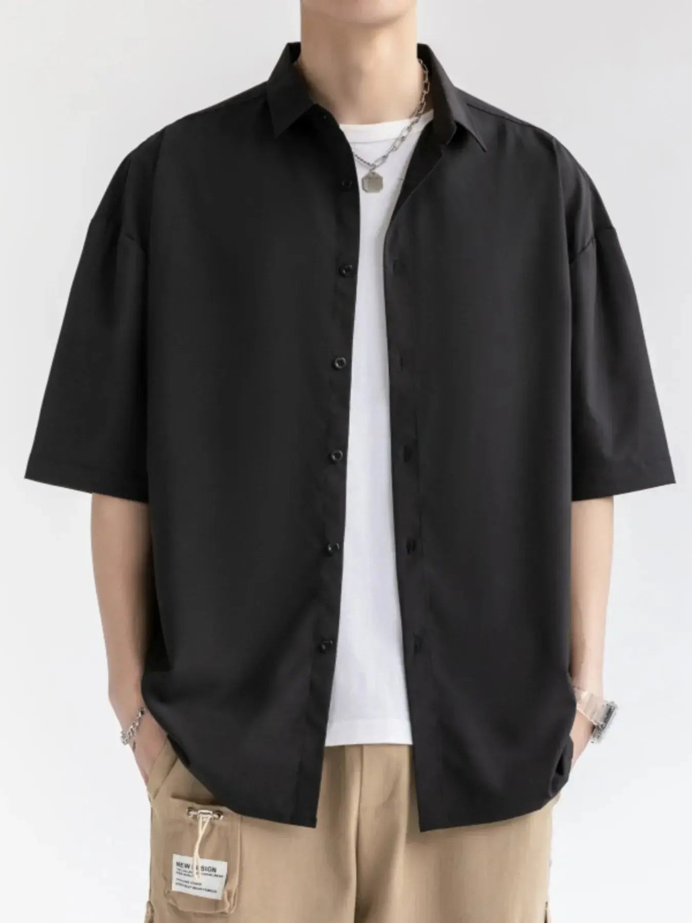 Men's Plus Size Solid Color Casual Short Sleeve Shirt Simply Love