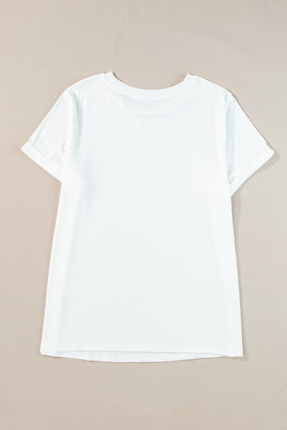 Chic white rolled sleeve plus size tee for effortless style