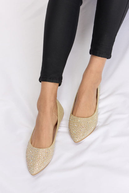 Forever Link Rhinestone Point Toe Flat Slip-Ons.