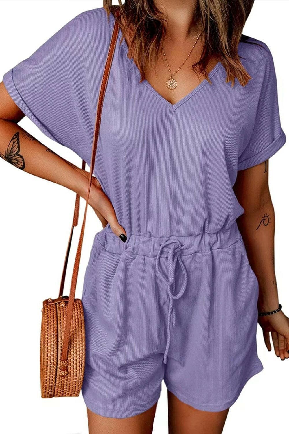 Full Size Drawstring V-Neck Short Sleeve RomperExperience Ultimate Comfort and Style with Our Full Size Drawstring V-Neck Short Sleeve Romper
 
 
Effortless Elegance: Elevate your everyday look with this chic romLove Salve -Neck Short Sleeve Romperjust arrived