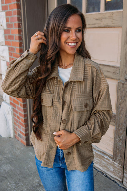 Chic dark khaki textured shacket with chest pockets