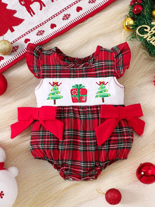 Children's Christmas Plaid Ruffle Sleeve One-Piece Simply Love