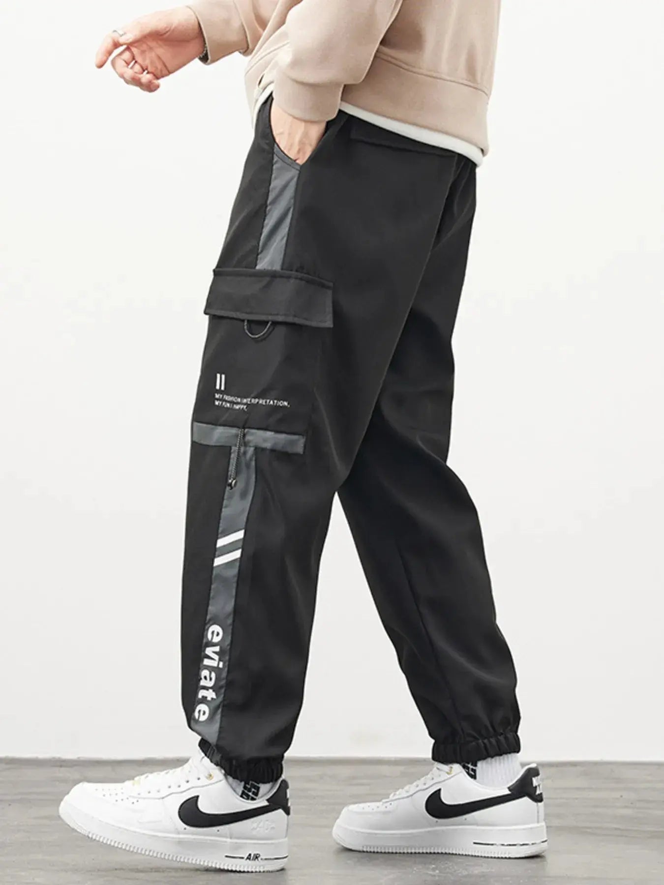 Men's Plus Size Cargo Pants with Side Stripe Simply Love