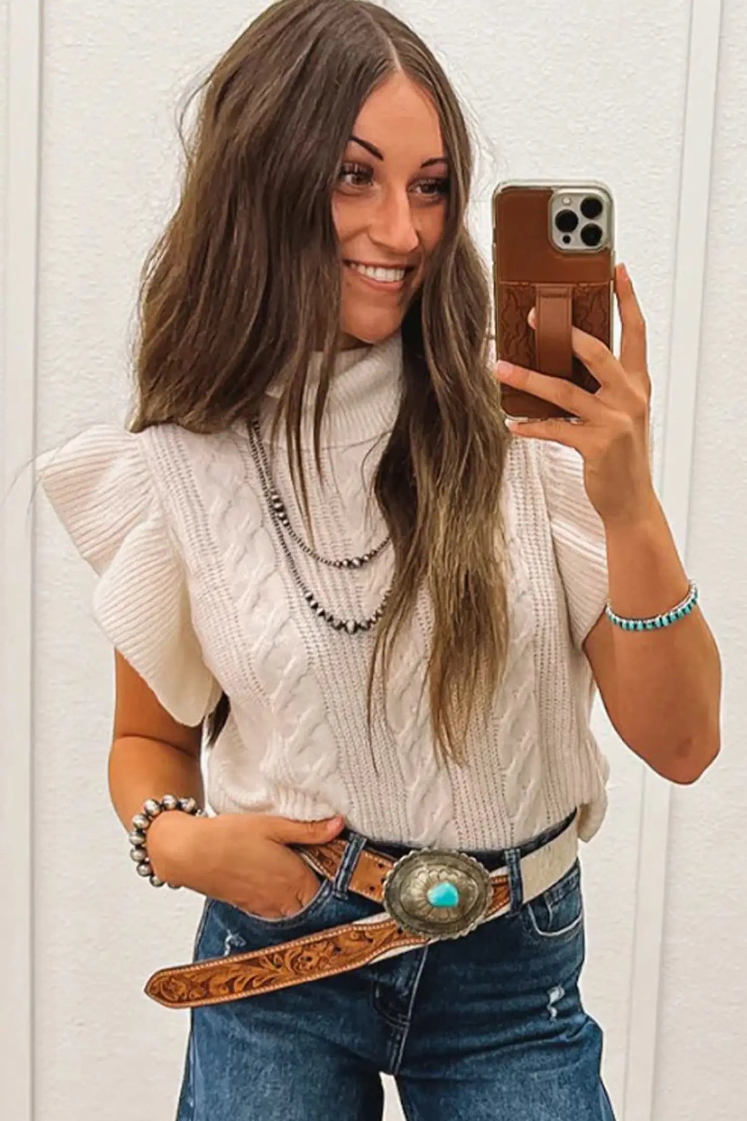 Jet Stream Cable Knit Turtleneck Ruffled Short Sleeve Sweater Dear-Lover Dropshipping