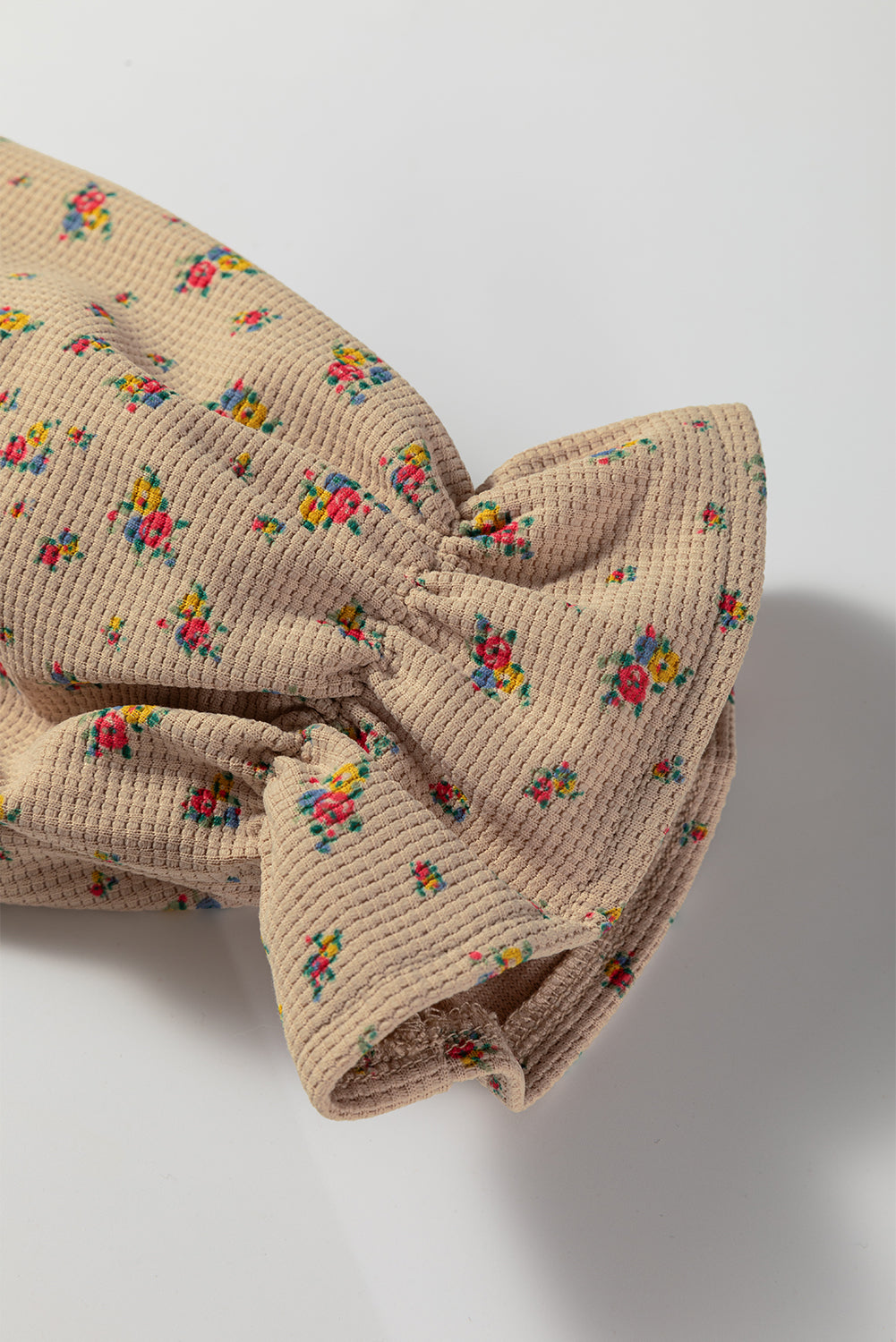 Oatmeal Boho Floral Plaid Patchwork Shacket With Distressed Details And Ruffled Sleeves In Waffle Knit Dear-Lover Dropshipping