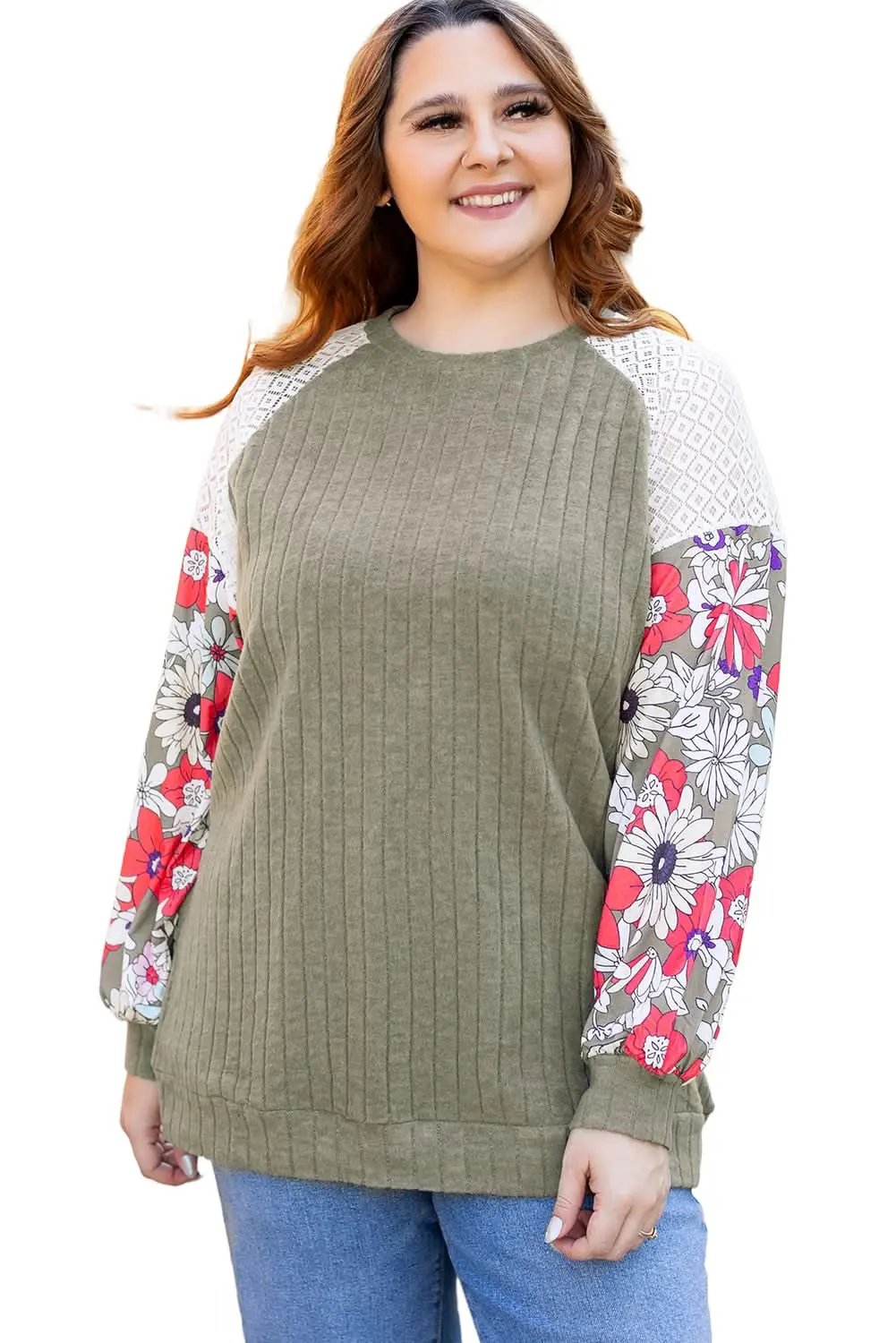 Vineyard green plus size floral blouse - Love Salve 