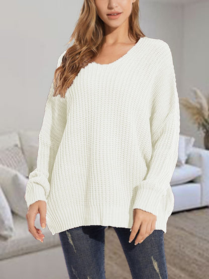 V-Neck Batwing Dropped Shoulder Sweater.