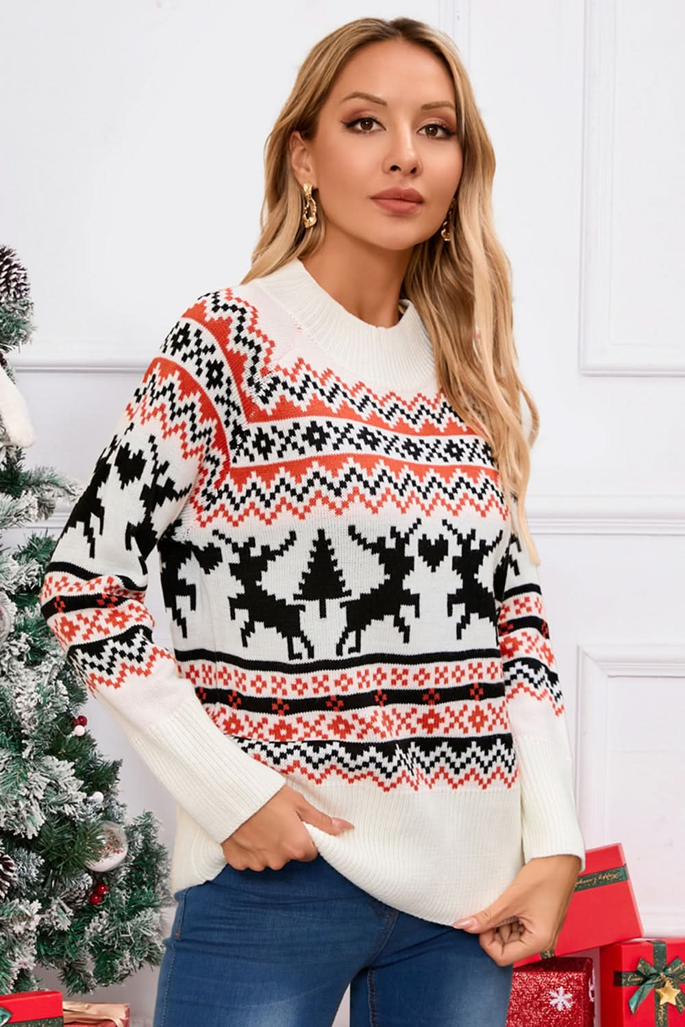 Festive angel wings reindeer sweater with long sleeves