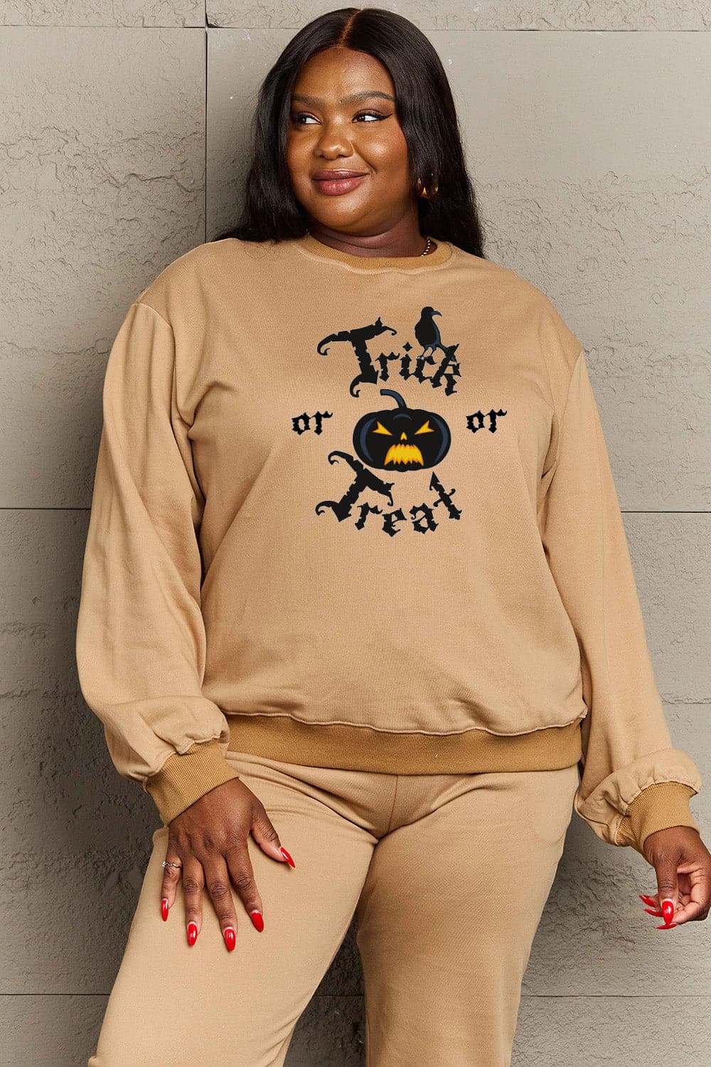 Simply Love Full Size TRICK OR TREAT Graphic Sweatshirt.