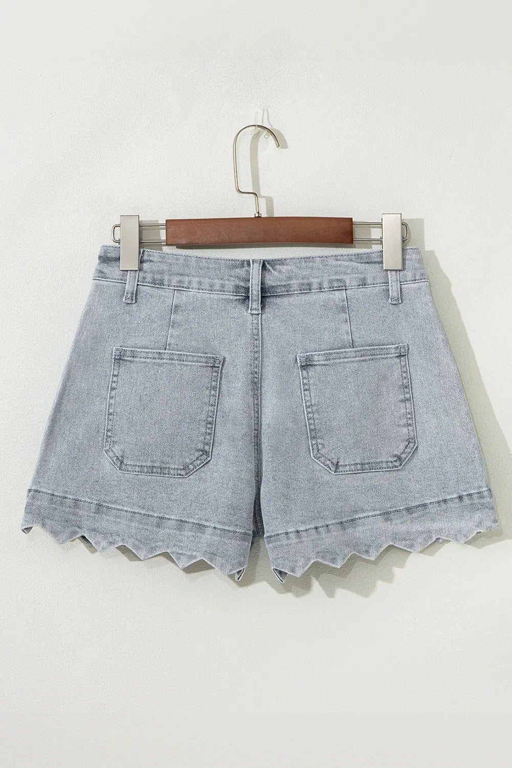 Dusk Blue Scalloped Hemline Acid Wash High Waist Denim Shorts Love Salve