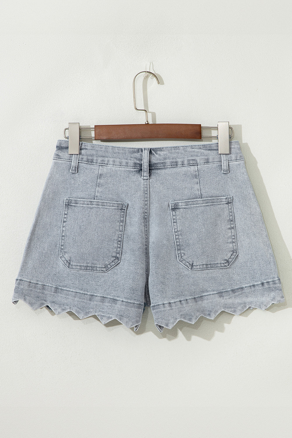 Dusk Blue Scalloped Hemline Acid Wash High Waist Denim Shorts Love Salve