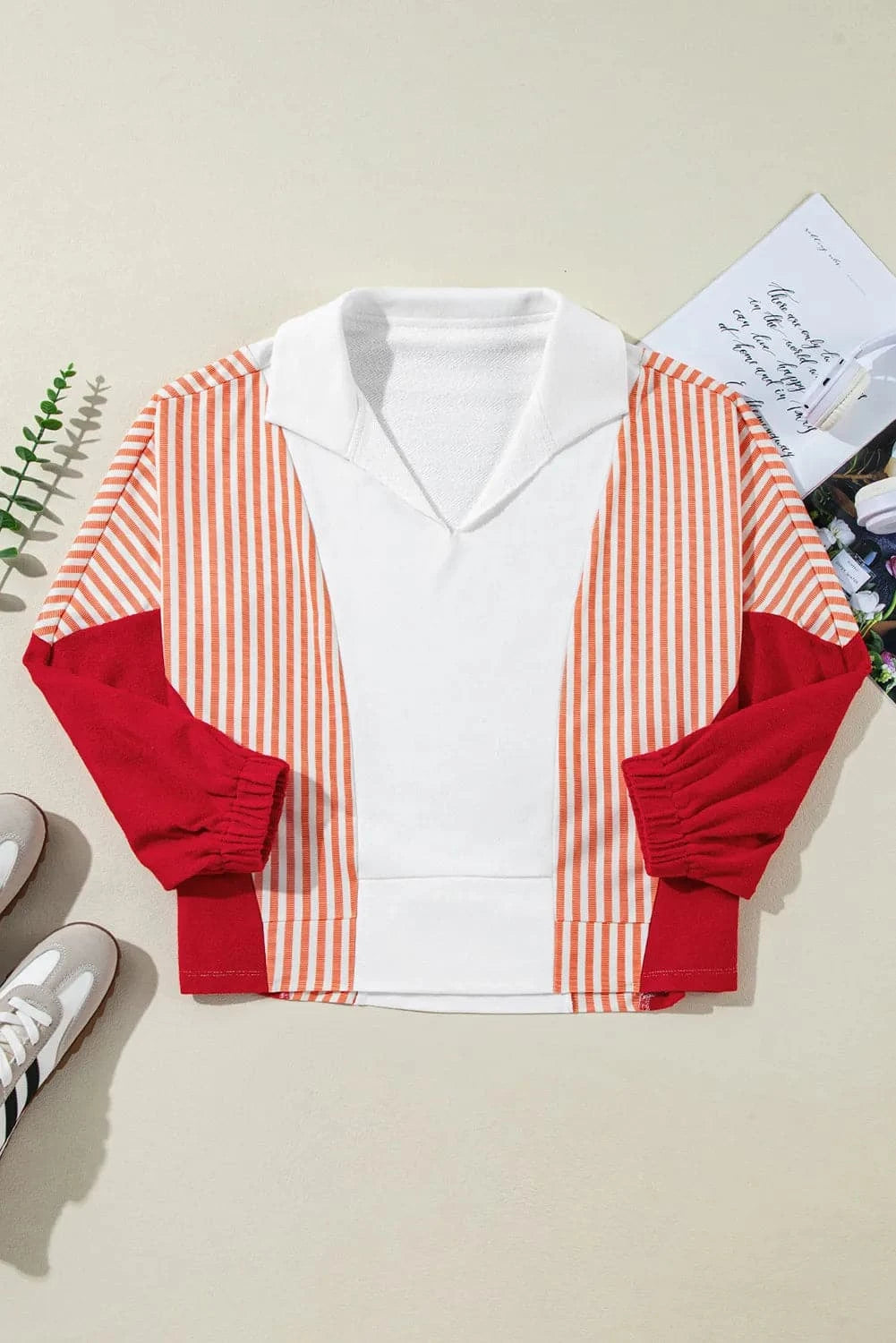 Collared striped long sleeve sweatshirt for a casual look