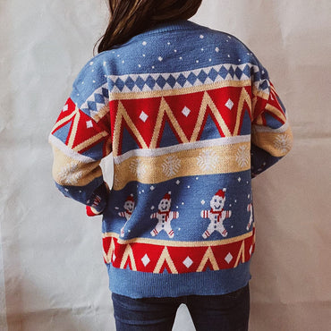 Printed Round Neck Long Sleeve Sweater.