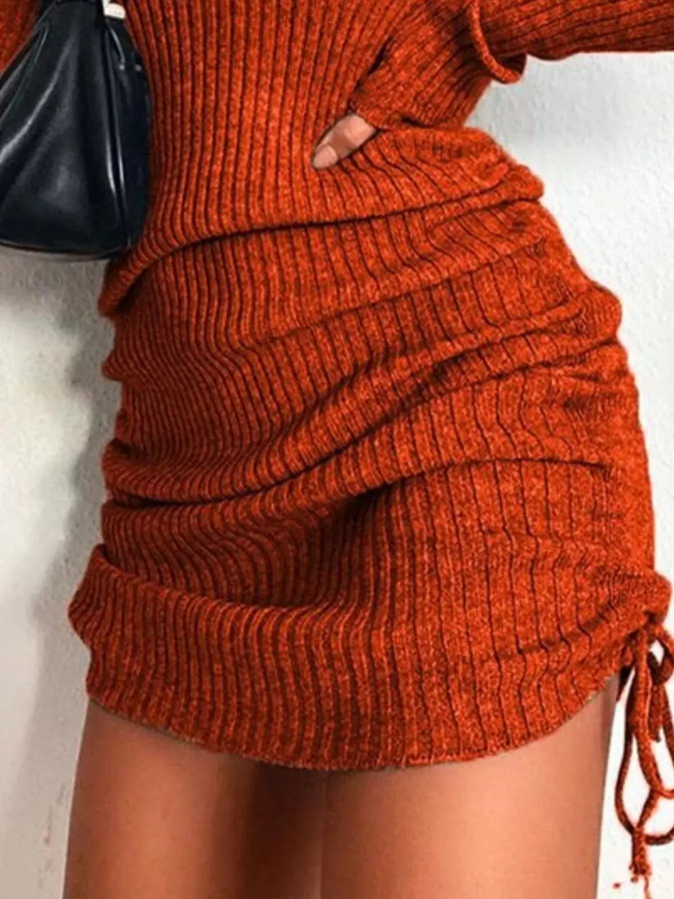 Full Size Ribbed Knit Drawstring Bodycon Sweater Dress Plus Size Simply Love