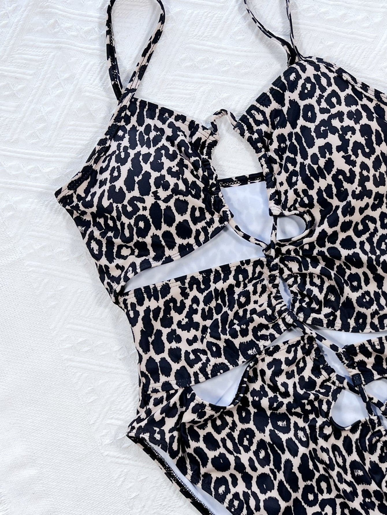 Leopard Cutout Tied One-Piece Swimsuit.