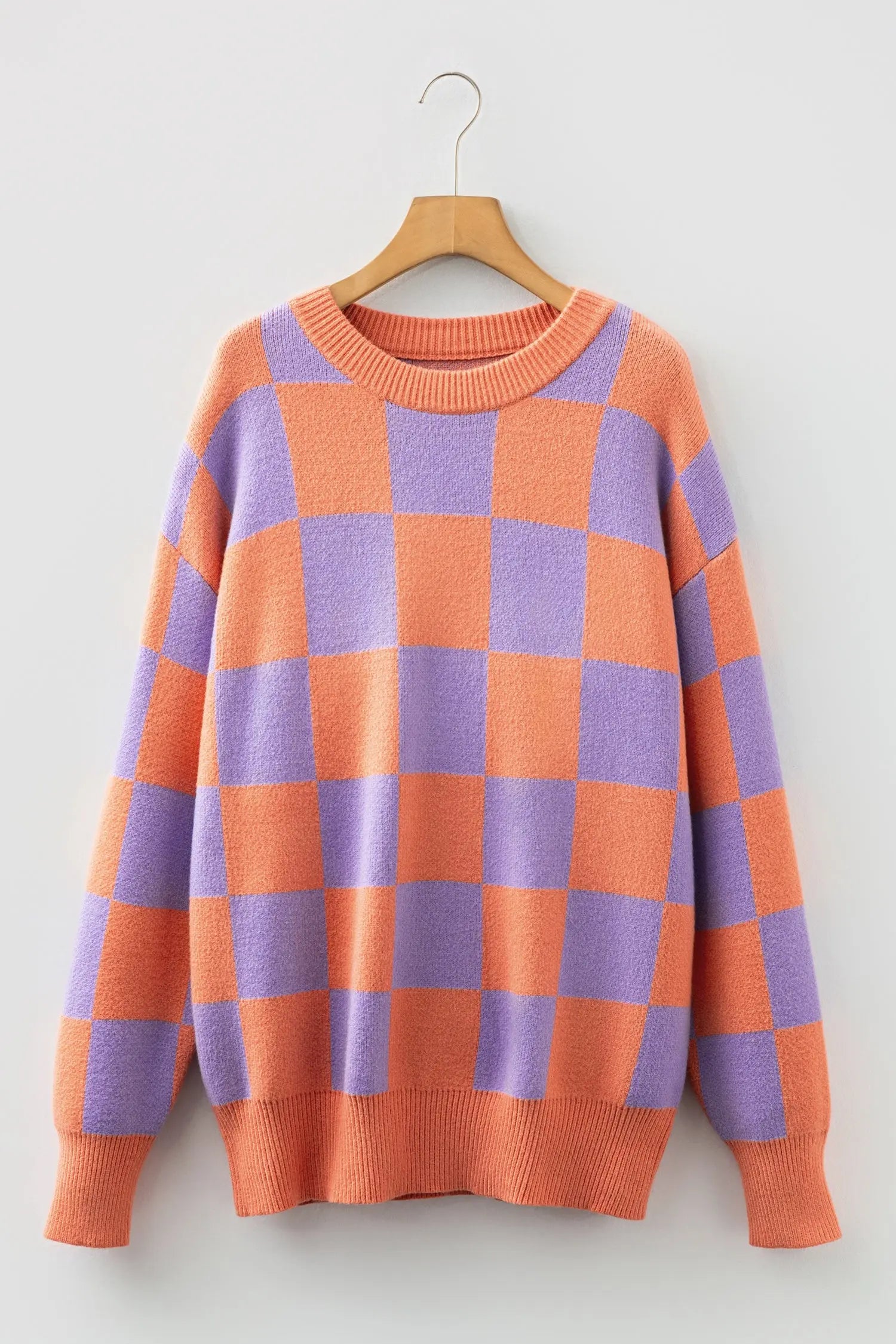 Dear-Lover Orange Knit Sweater Women's Daily Wear Cozy Checkered Knitwear Dear-Lover Dropshipping