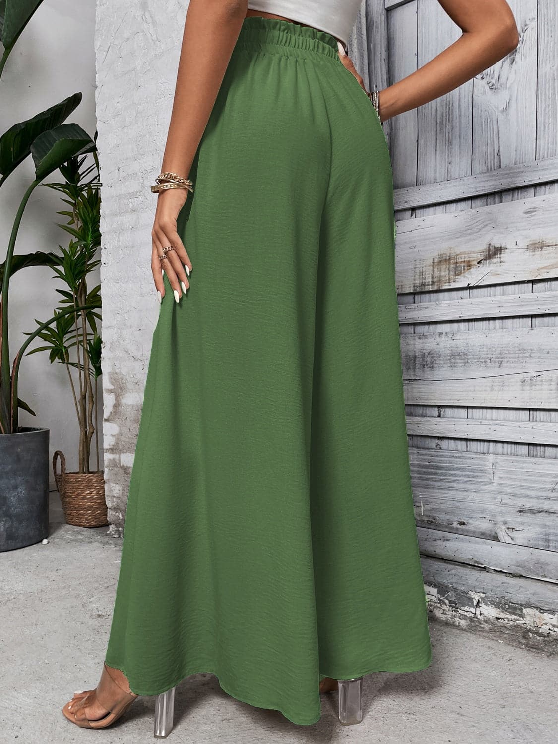 Tied High Waist Wide Leg Pants.