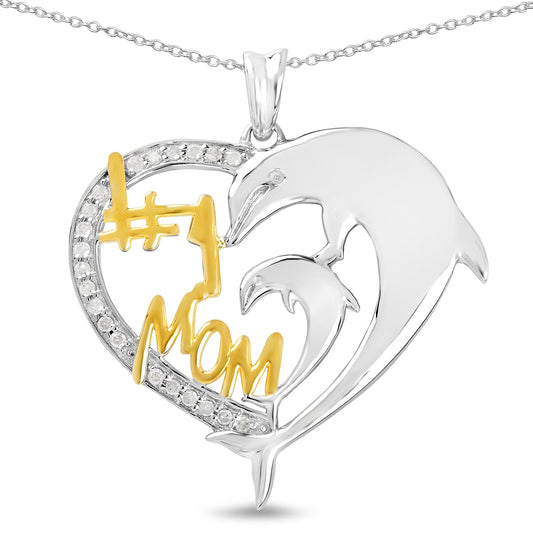 Bids.com Two Tone Plated .925 Sterling Silver Pendant, showcasing a 0.14 carat genuine white diamond, ideal for quality jewel