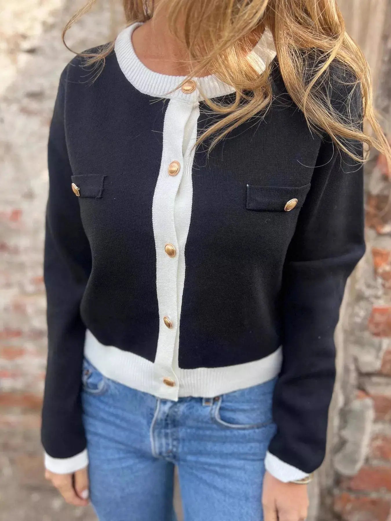 Contrast Trim Button Up Cardigan Simply Love