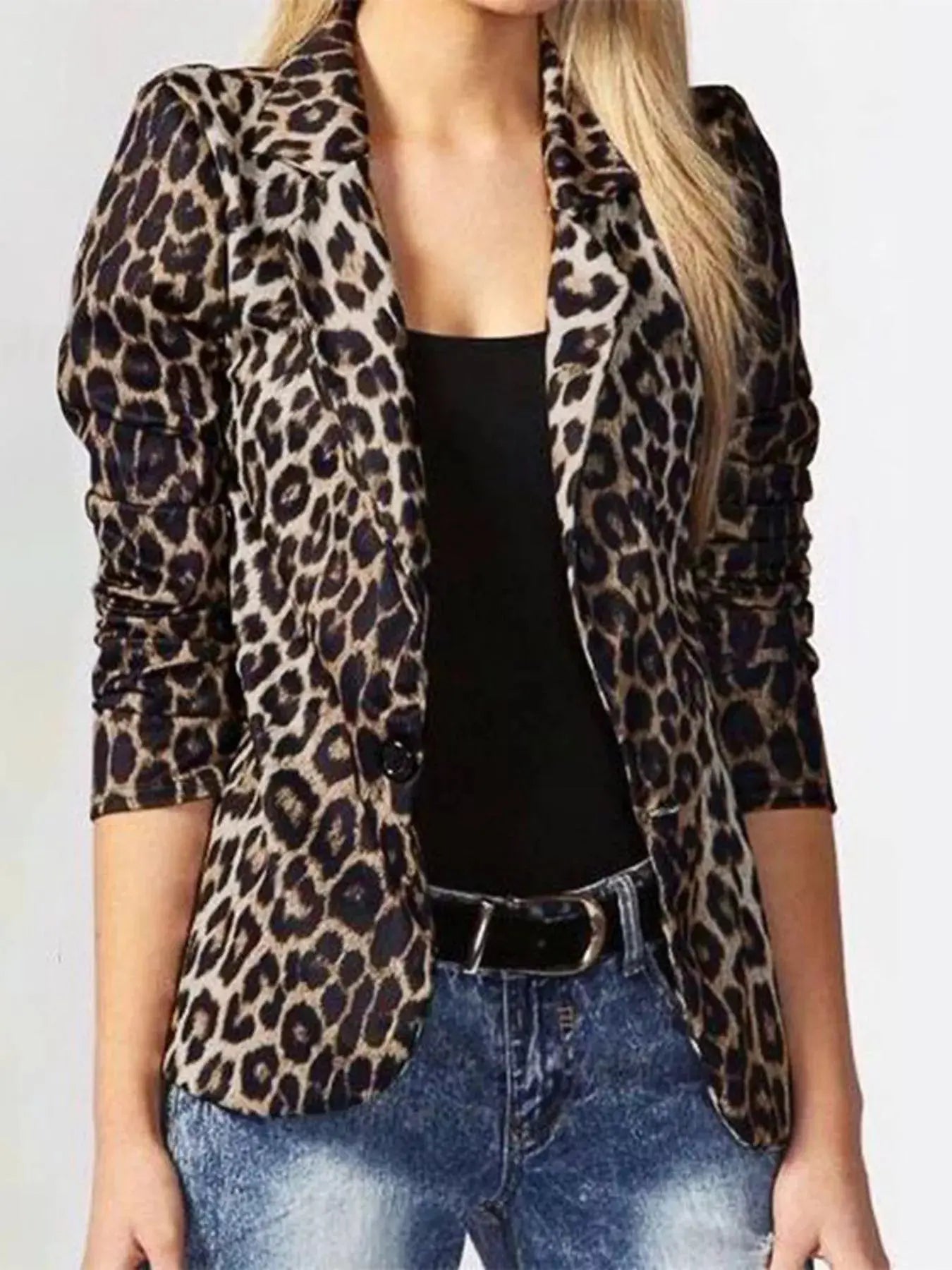 Leopard Print One Button Blazer Simply Love