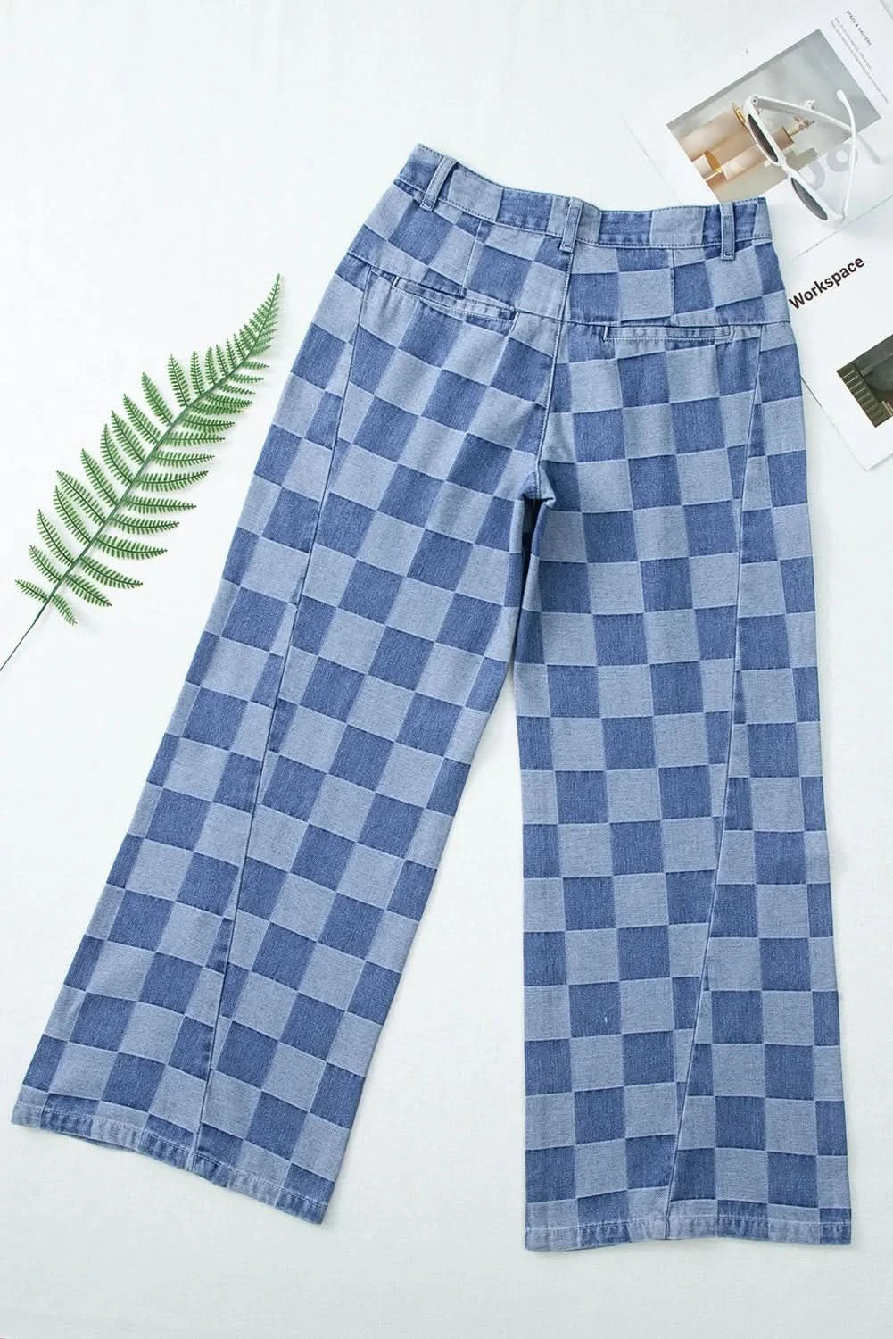 Plaid Wide Leg Trousers with Functional Pockets