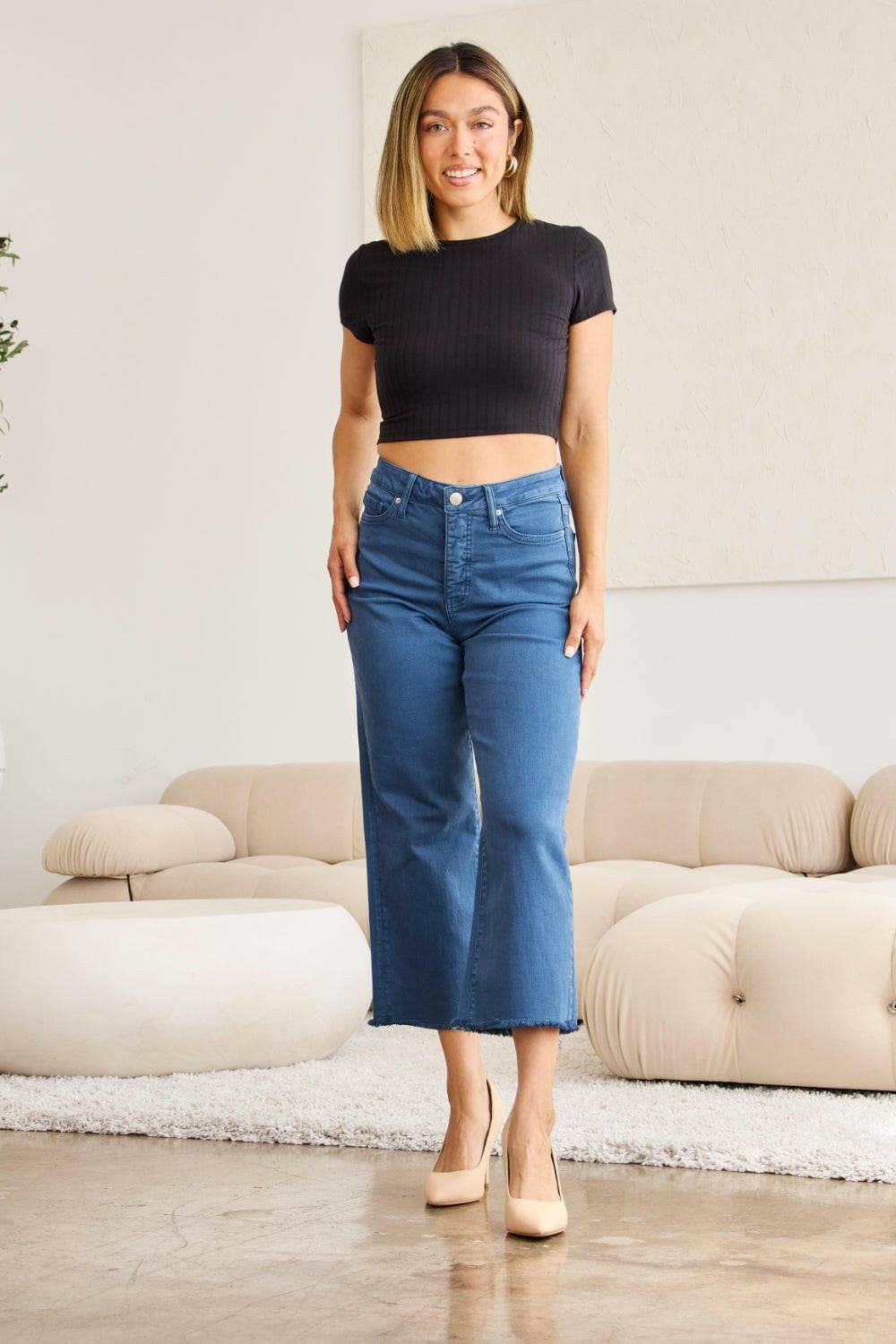 RFM Full Size Tummy Control High Waist Raw Hem Jeans.