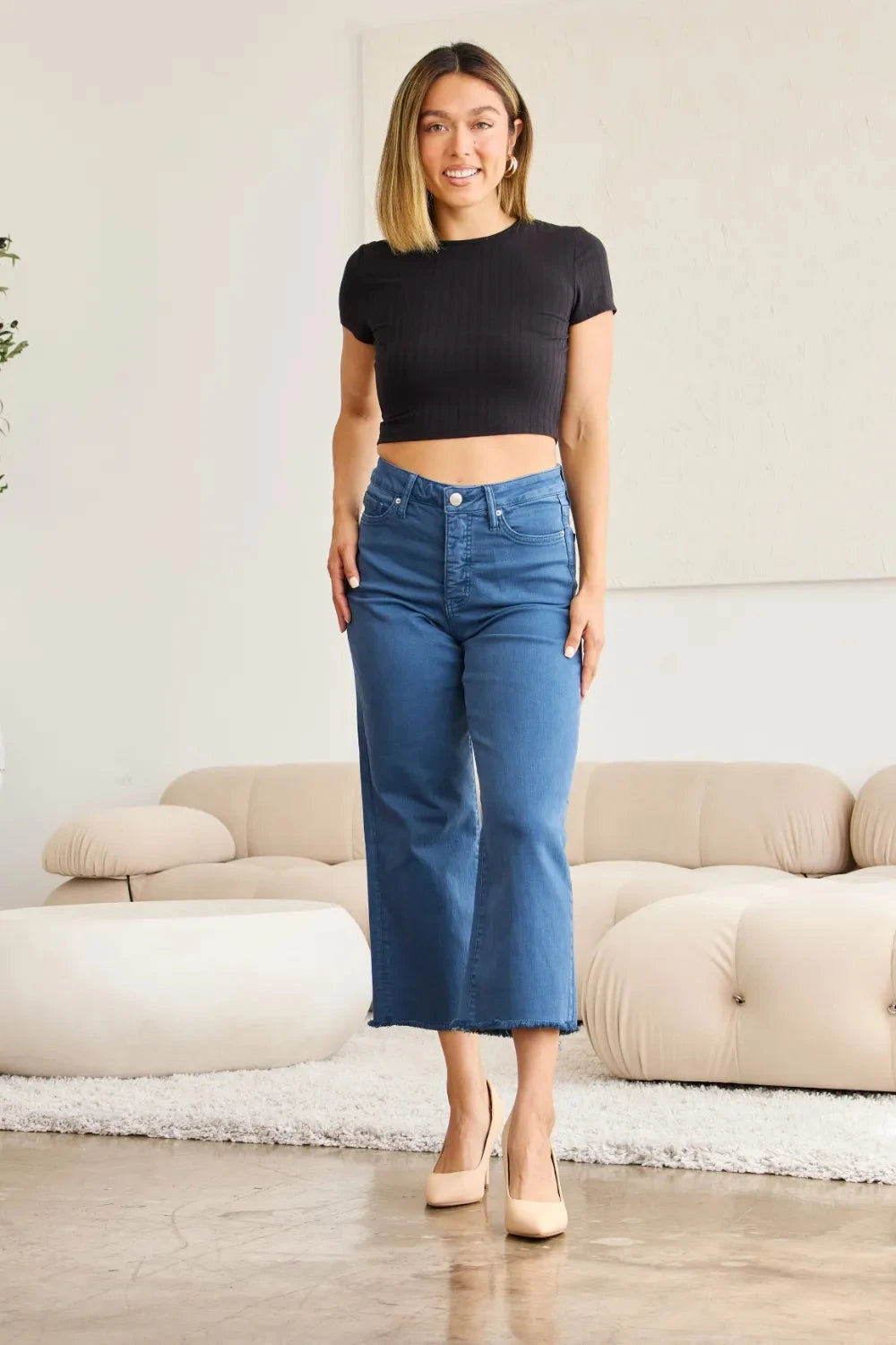 RFM Crop Chloe Full Size Tummy Control High Waist Raw Hem Jeans Coco’s Tee Boutique