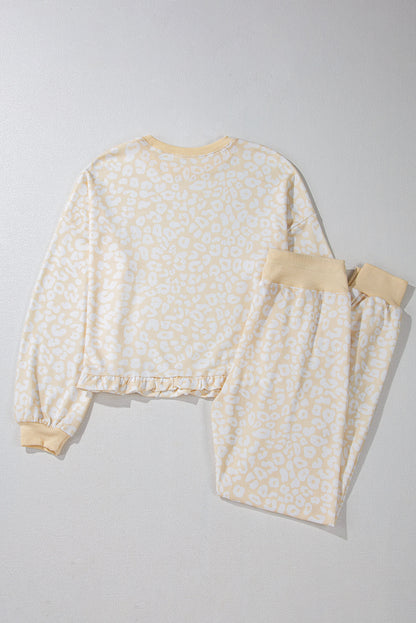 Cozy white cheetah print loungewear set for ultimate relaxation