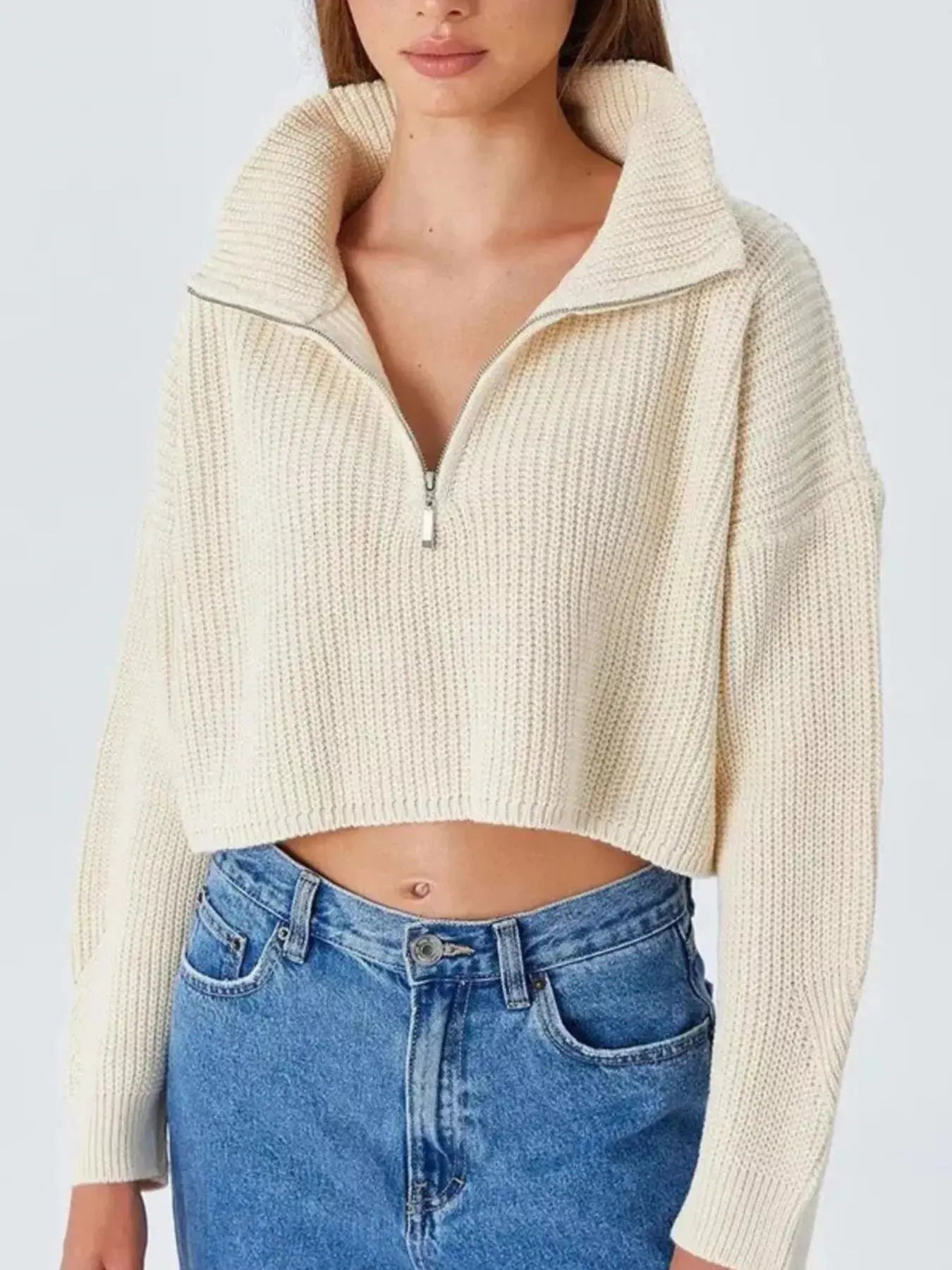 Half Zip Dropped Shoulder Sweater Simply Love