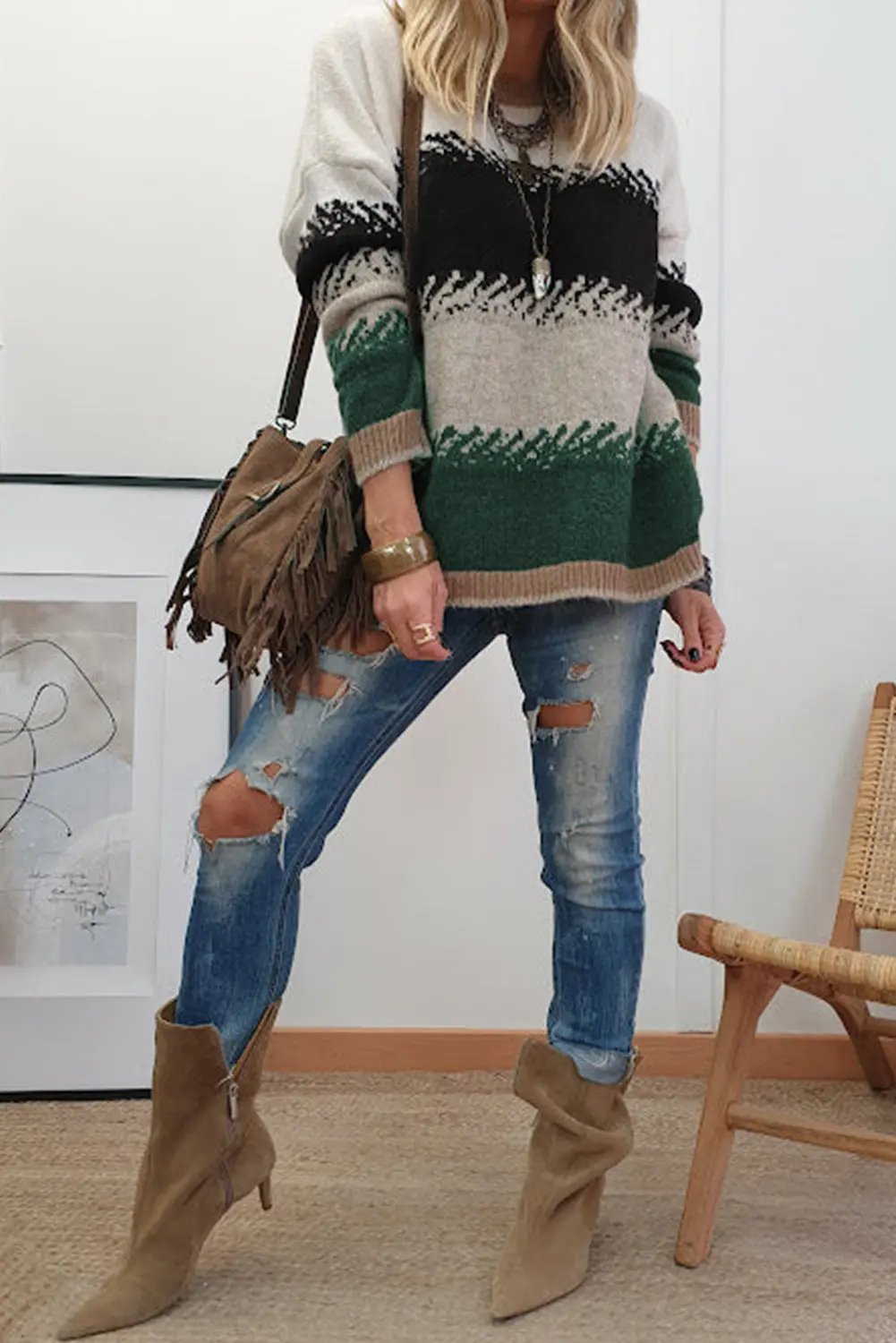 Premium Black Color Block Drop Shoulder Sweater Stylish Pattern Dear-Lover Dropshipping