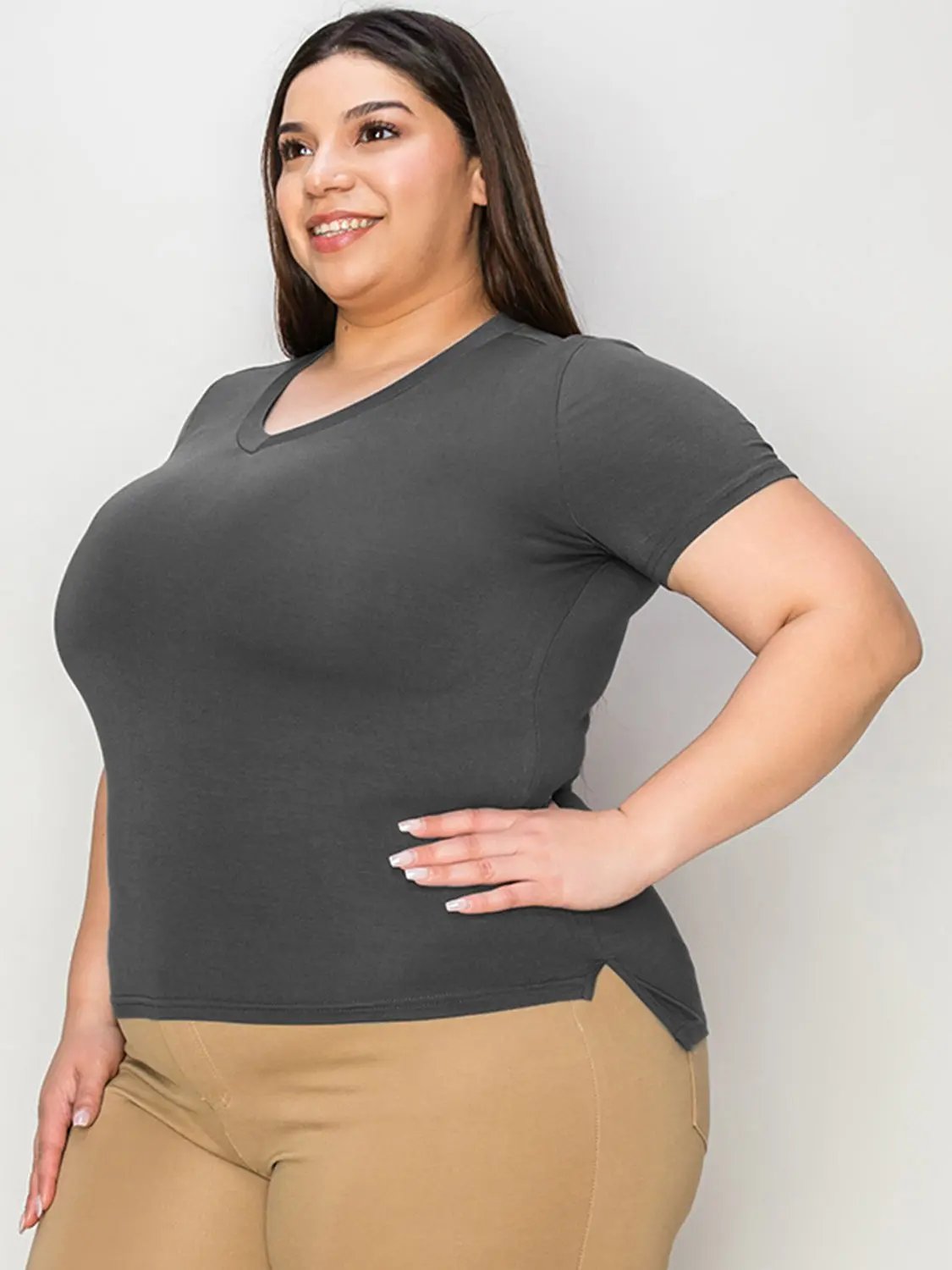 Basic Bae Full Size V-Neck High-Low T-Shirt - Love Salve