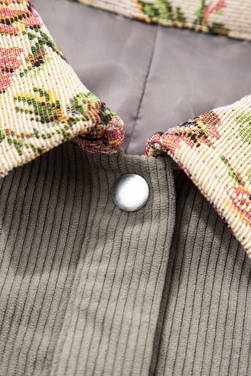 Medium Grey Corduroy Floral Patchwork Vintage Jacket Dear-Lover Dropshipping