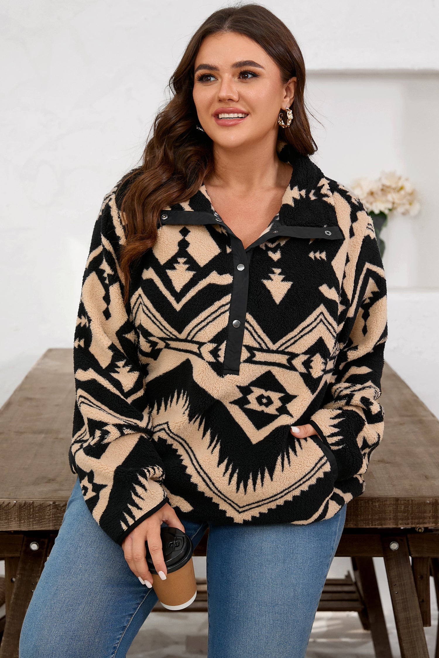 Dear-Lover Black Aztec Plush Sweatshirt Women's Daily Winter Top - Soft & Cozy Dear-Lover Dropshipping