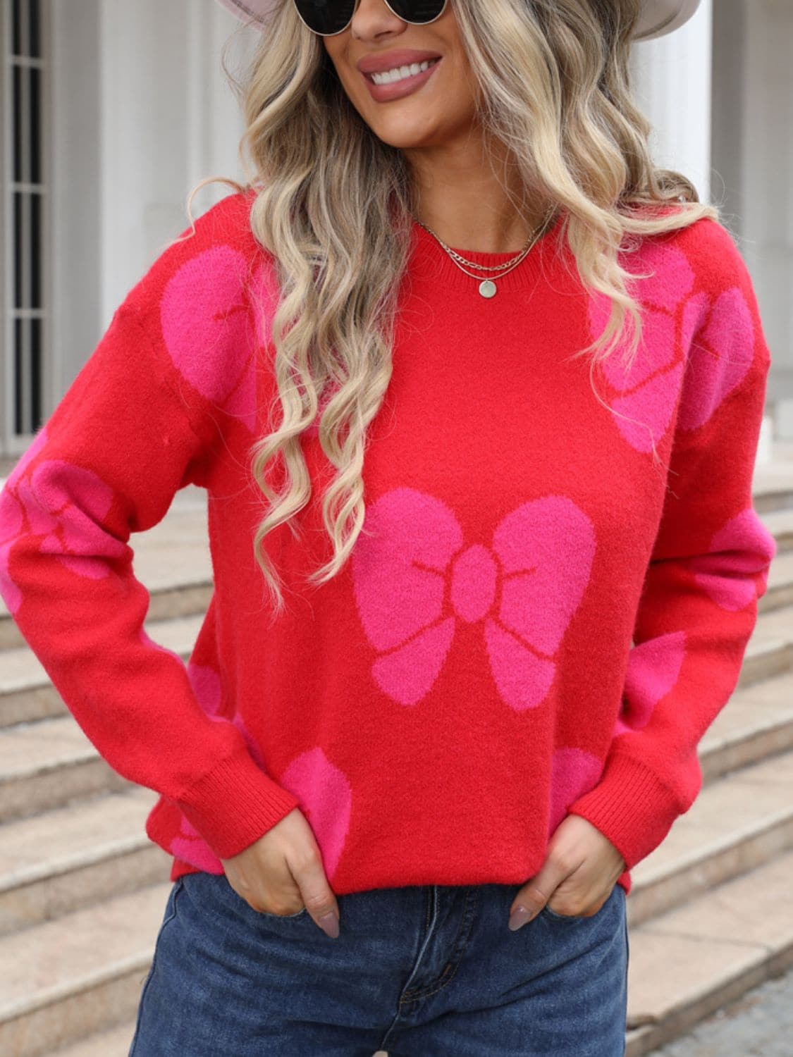 Cozy dropped shoulder sweater with round neck