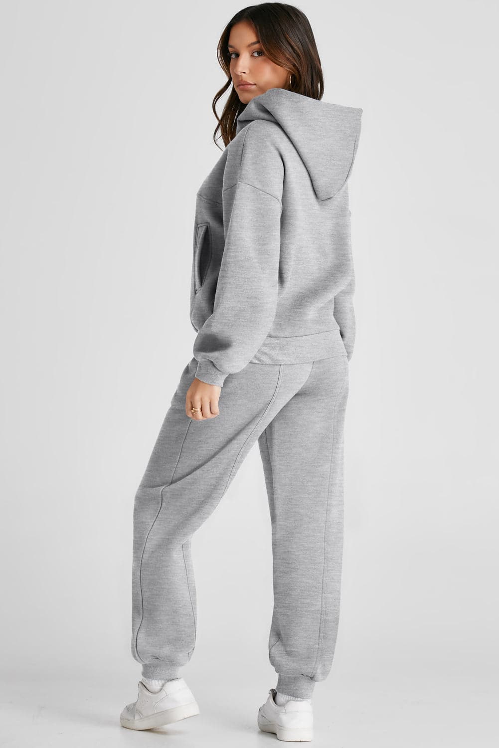 Dropped Shoulder Long Sleeve Hoodie and Pants Active Set.