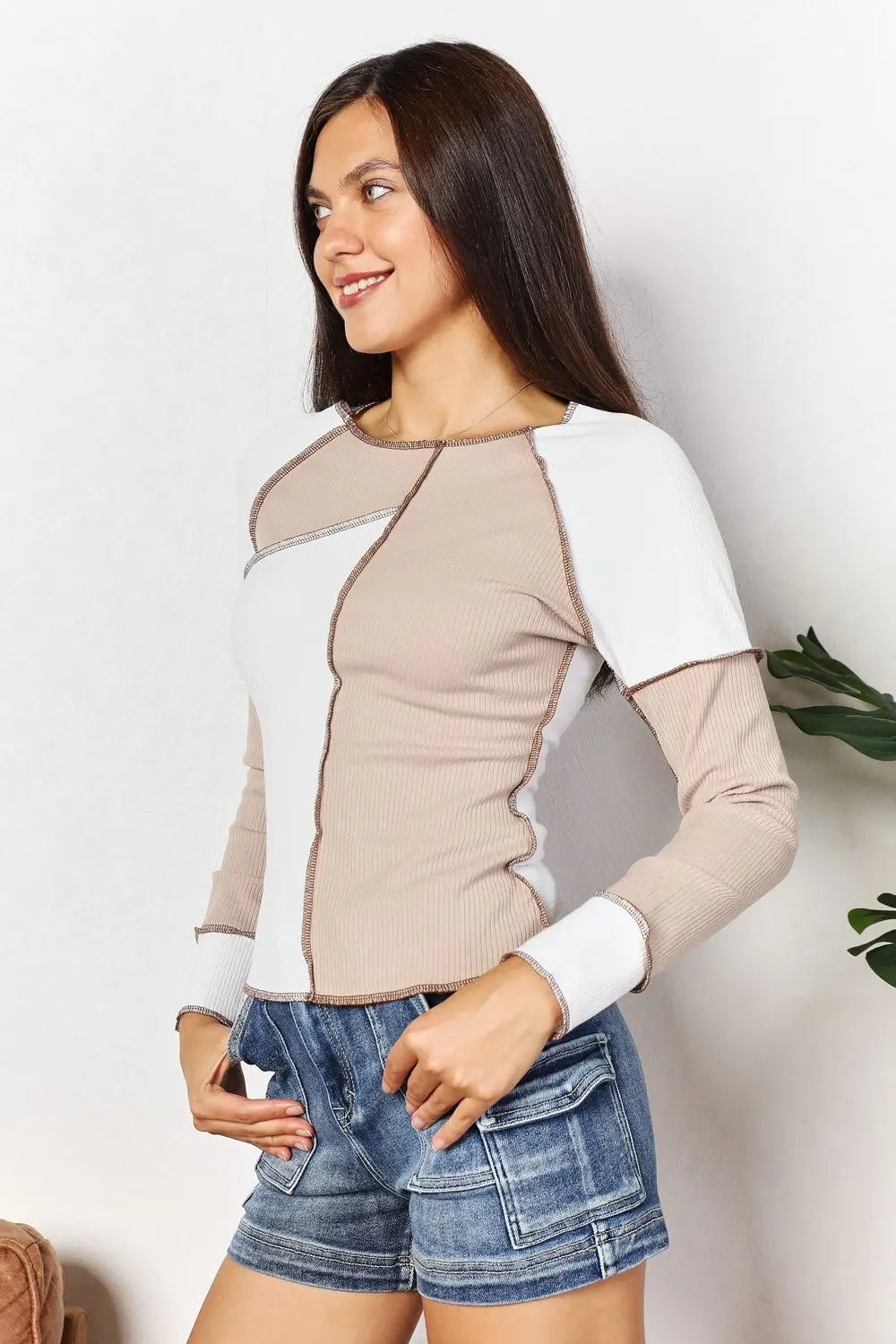 Double Take Color Block Exposed Seam Top - Love Salve