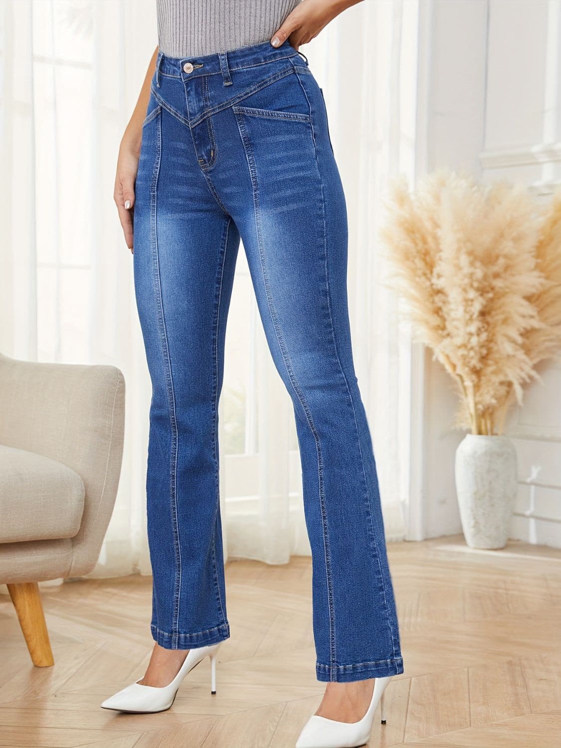 High Waist Bootcut Jeans with Pockets.