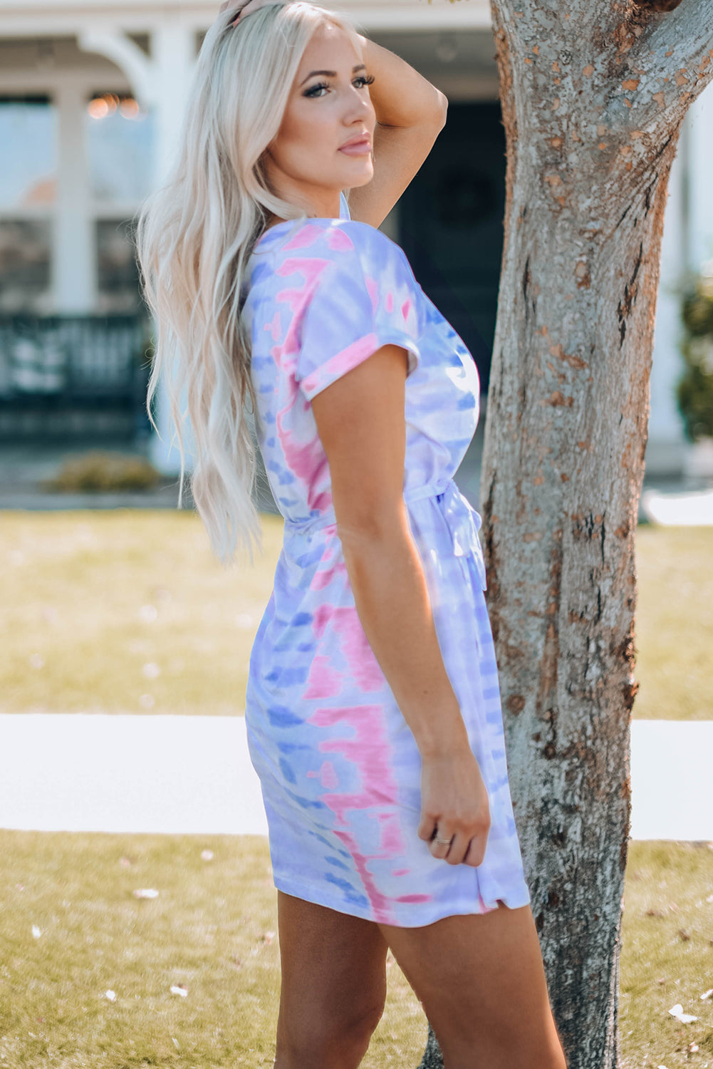 Women Tie-Dye Belted T-Shirt Dress Coco’s Tee Boutique