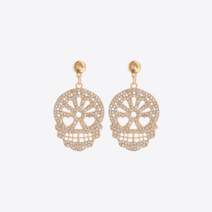 Rhinestone skull earrings in alloy