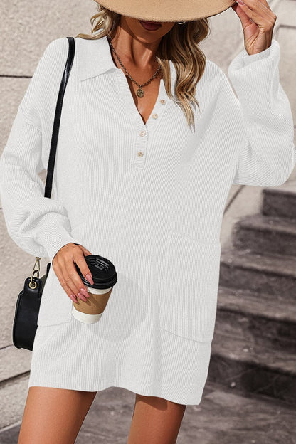 Johnny Collar Drop Shoulder Sweater Dress.